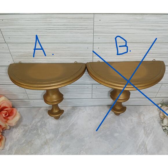 One Vintage Gold Tone Wood Wall Sconce Shelf, 8" Floating Knick Knack Display - Picture 4 of 9